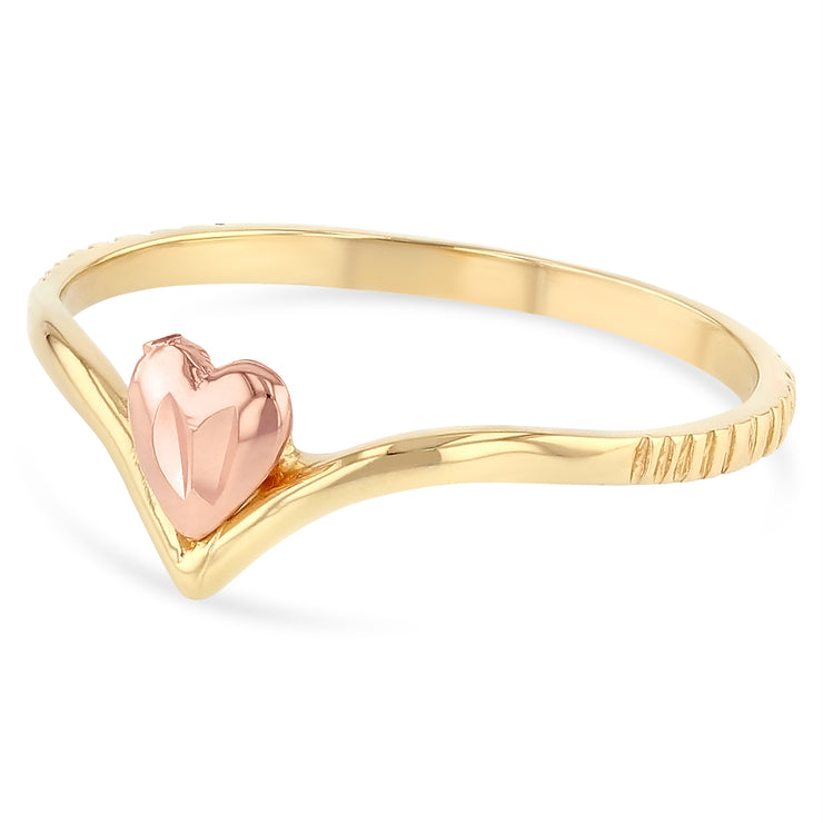 14K Solid Gold Fancy Heart V Shaped Ring