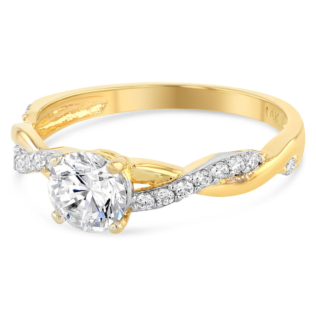 Round Cubic Zirconia Solitaire Engagement Ring alternative to expensive diamond ring in 14k gold 