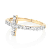 14K Solid Gold Sideways CZ Cross Ring