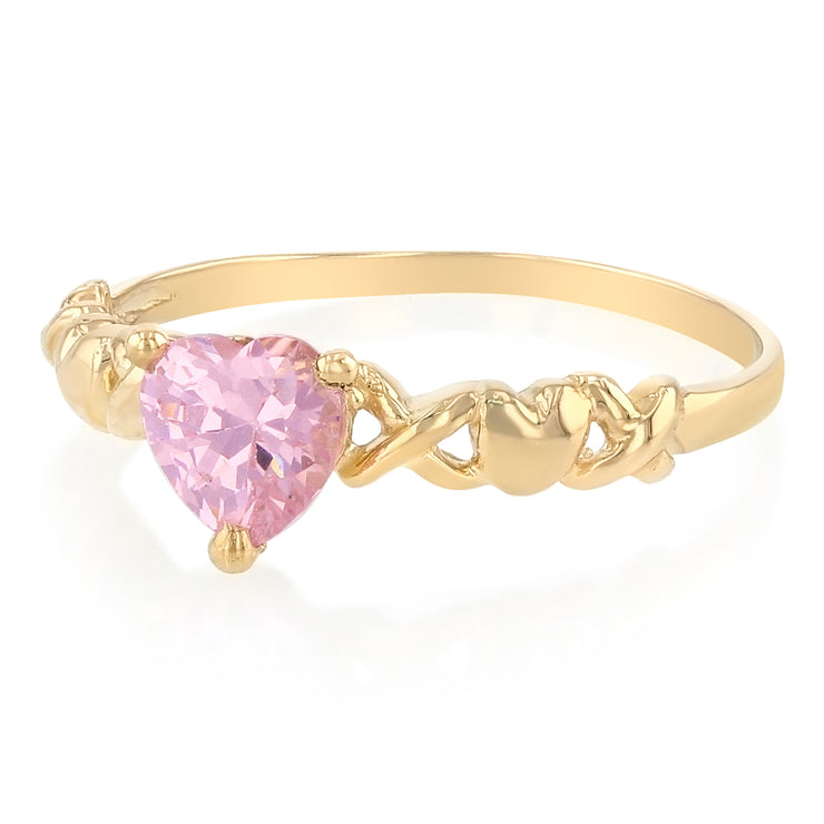 14K Solid Gold Pink Heart Shaped CZ Fancy Ring