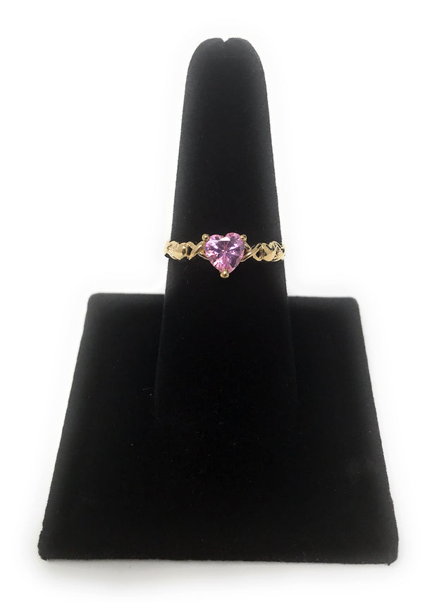 14K Solid Gold Pink Heart Shaped CZ Fancy Ring