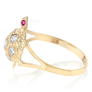 14K Solid Gold Red Eyed CZ Turtle Lucky Ring