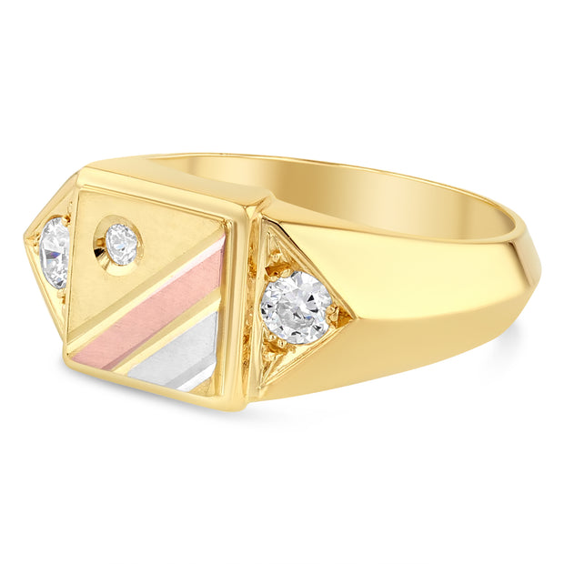 14K Solid Gold CZ Square Ring