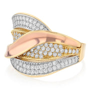 14K Solid Gold Fancy CZ Wave Ring