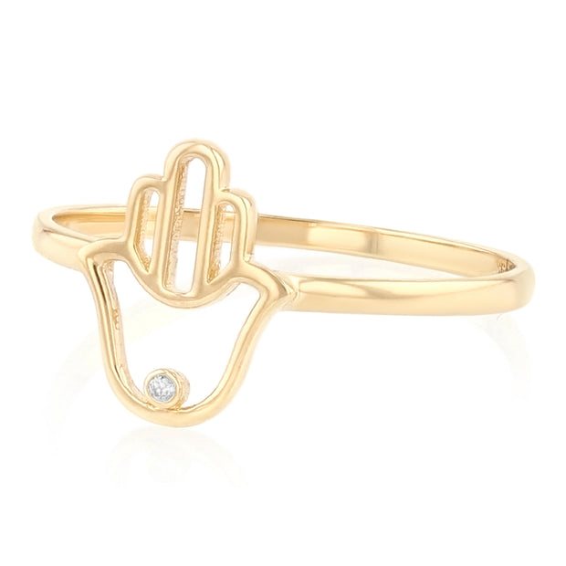 14K Solid Gold Hamsa Hand Protection & Good Luck Symbol Ring