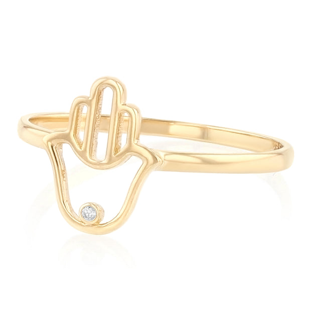 14K Solid Gold Hamsa Hand Protection & Good Luck Symbol Ring
