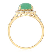 14K Solid Gold Oval Cut Green Jade CZ Vintage Ring