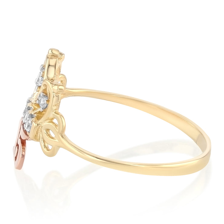14K Solid Gold QuinceaneraÂ CZ Princess Crown OR Tiara Ring