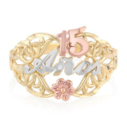 14K SOLID GOLD 15 anos QUINCEANERA FLOWER RING