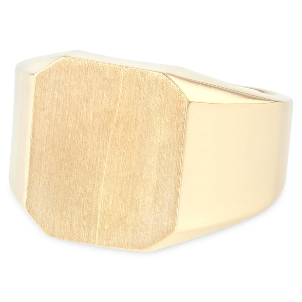 14K Solid Gold Simple Square Plain Men's Signet Ring