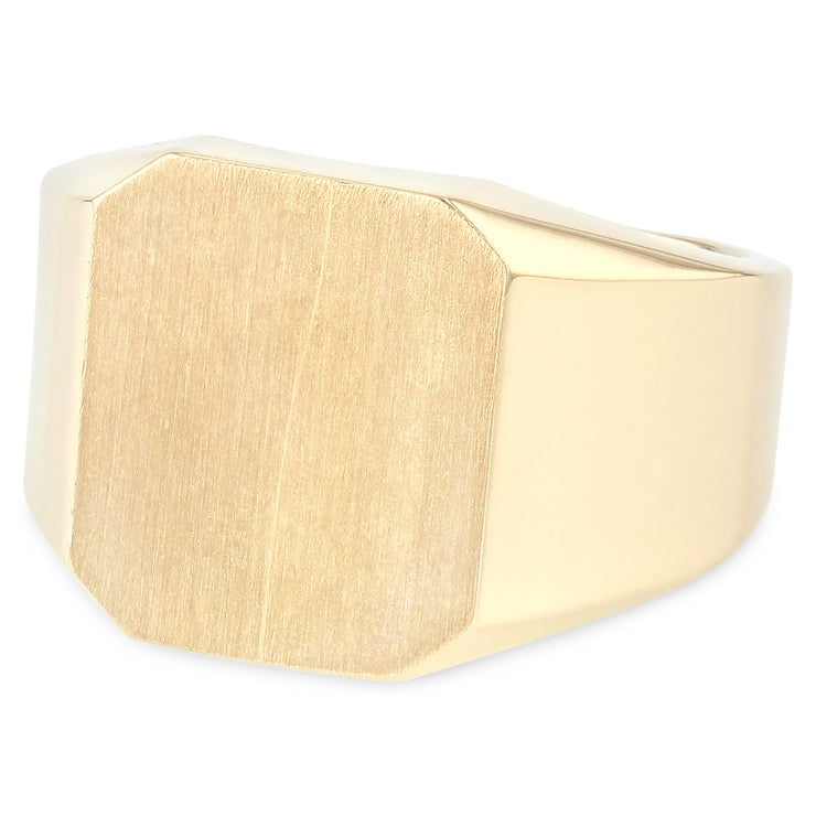 14K Solid Gold Simple Square Plain Men's Signet Ring