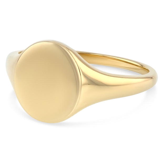 14K Solid Gold Round Plain Polished Women's Signet Ring