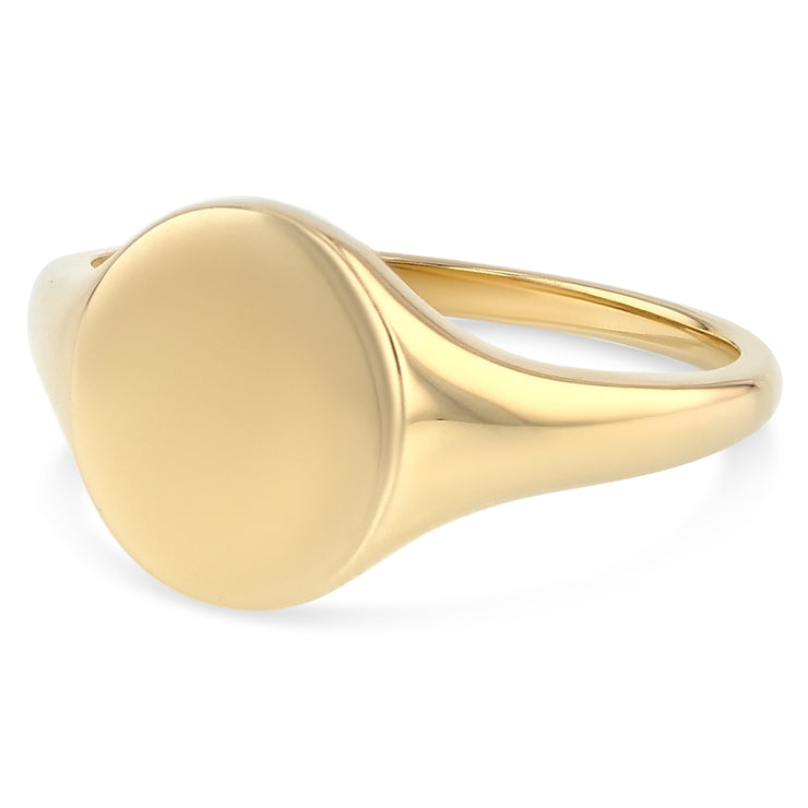 14K Solid Gold Round Plain Polished Women's Signet Ring