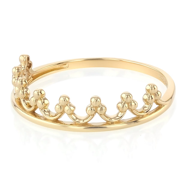 14K Solid Gold Princess Crown OR Tiara Stackable Band Ring