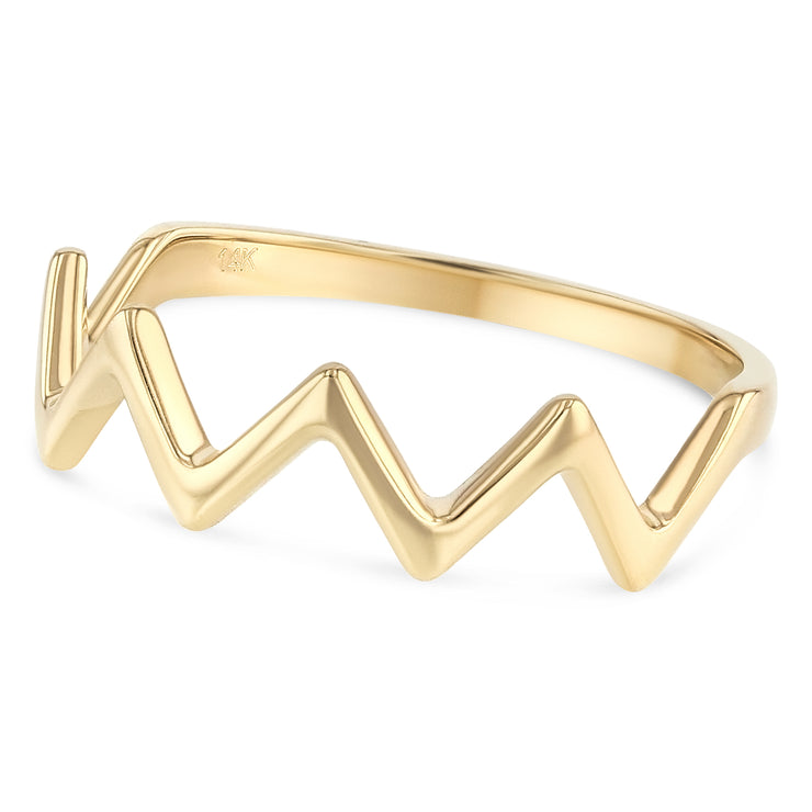 14K Solid Gold Zig Zag Stackable Band Ring