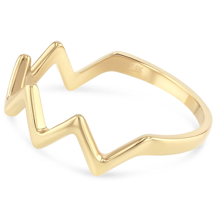 14K Solid Gold Zig Zag Stackable Band Ring
