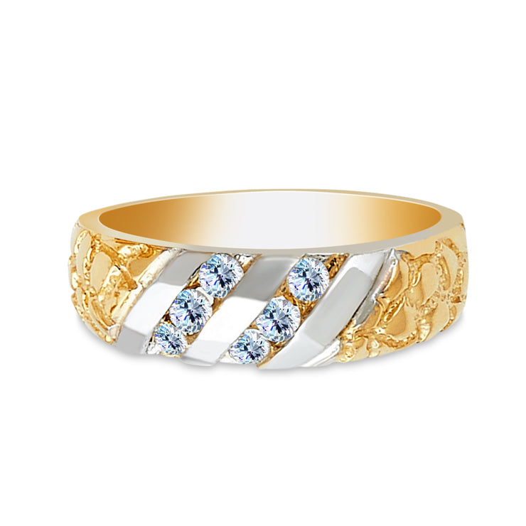 14K Solid Gold CZ Men's Wedding Band