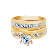14K Two Tone Solid Gold 0.75 Ct. Round Cut CZ Wedding Engagement Ring 2 Piece Bridal Set
