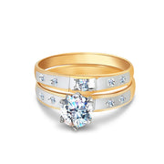 14K Solid Gold1 Ct Two Tone Gold 2 Piece Bridal Set CZ Women's Wedding Ring