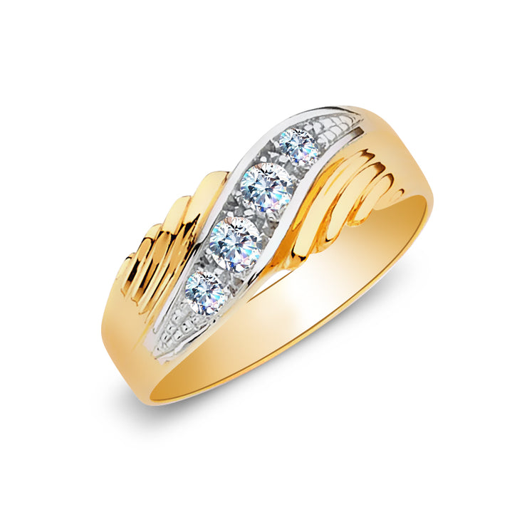 14K Solid Gold CZ Men's Band Ring