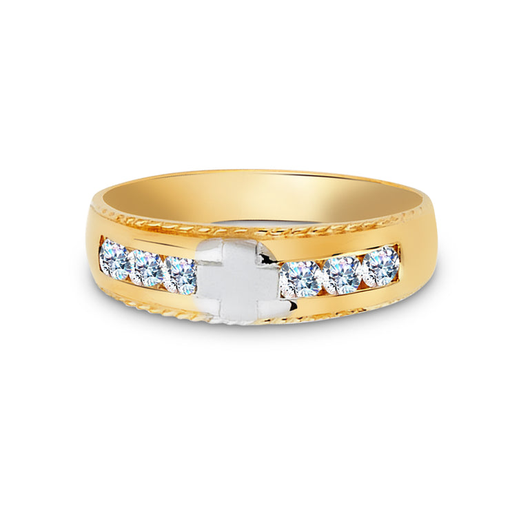 14K Solid Gold CZ Men's Band Ring