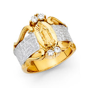 14K Solid Gold CZ Virgin Mary Religious Ring