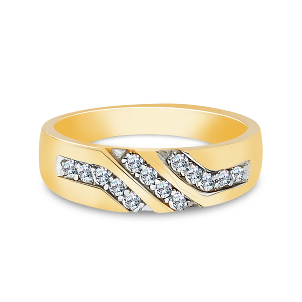 14K Solid Gold CZ Men's Band Ring