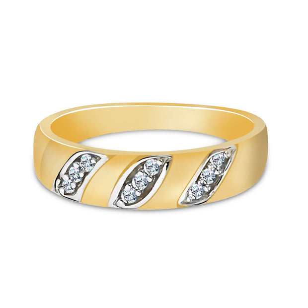 14K Solid Gold CZ Men's Band Ring