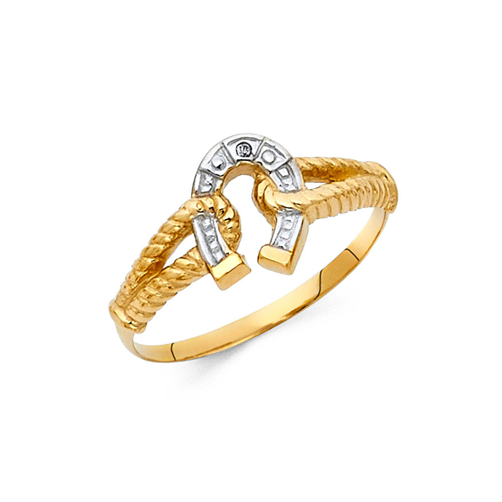10k Tri-tone Gold Good Luck Charm Ring - Owl, Elephant, Horseshoe, Clover & Flower Design, Size 8 - View #10