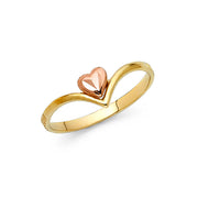 14K Solid Gold Fancy Heart V Shaped Ring