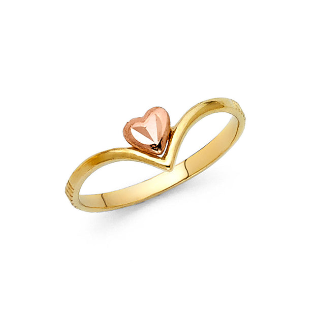 14K Solid Gold Fancy Heart V Shaped Ring