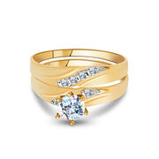 14K Solid Gold Two Tone CZ Wedding Engagement Ring 2 Piece Bridal Set