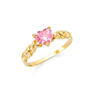14K Solid Gold Pink Heart Shaped CZ Fancy Ring