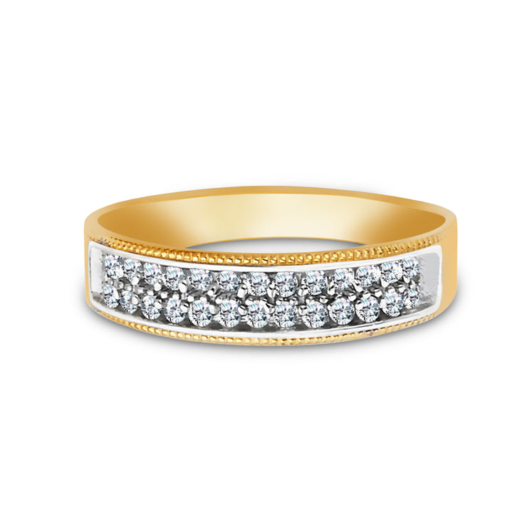 14K Solid Gold CZ Men's Band Ring