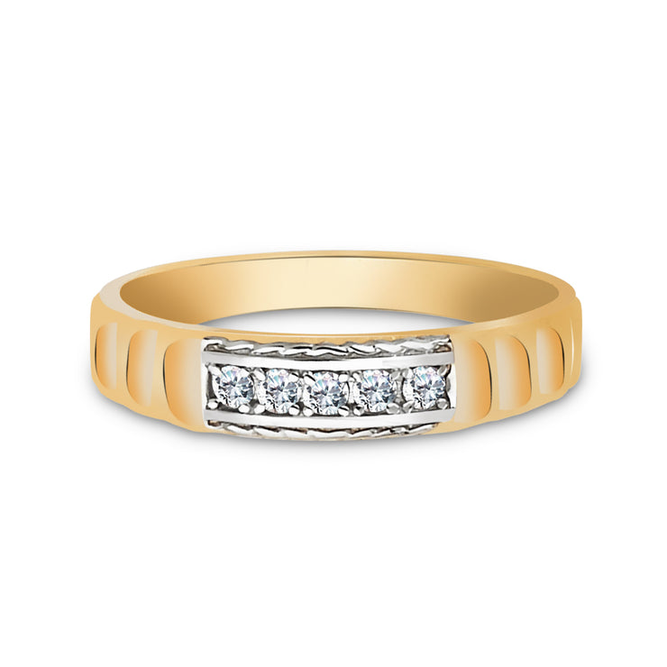 14K Solid Gold CZ Men's Band Ring