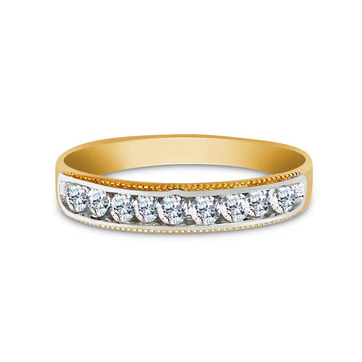 14K Solid Gold CZ Men's Band Ring