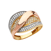 14K Solid Gold Fancy CZ Wave Ring