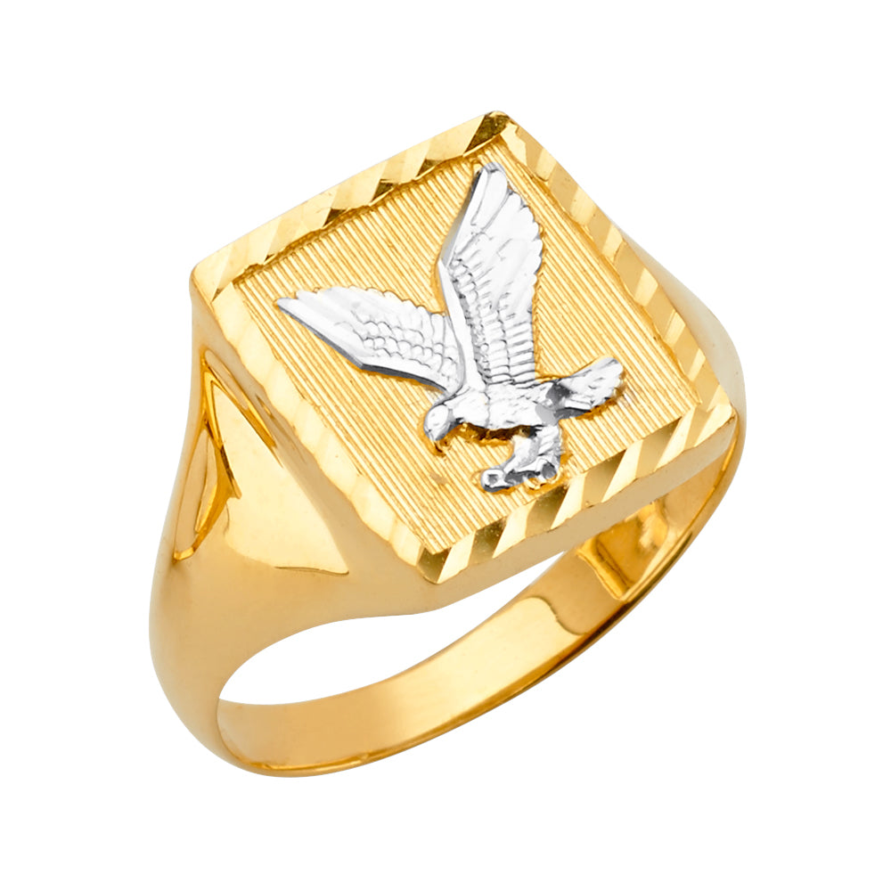14K Solid Gold Round Cut CZ Symbol of Power Eagle Men's Ring