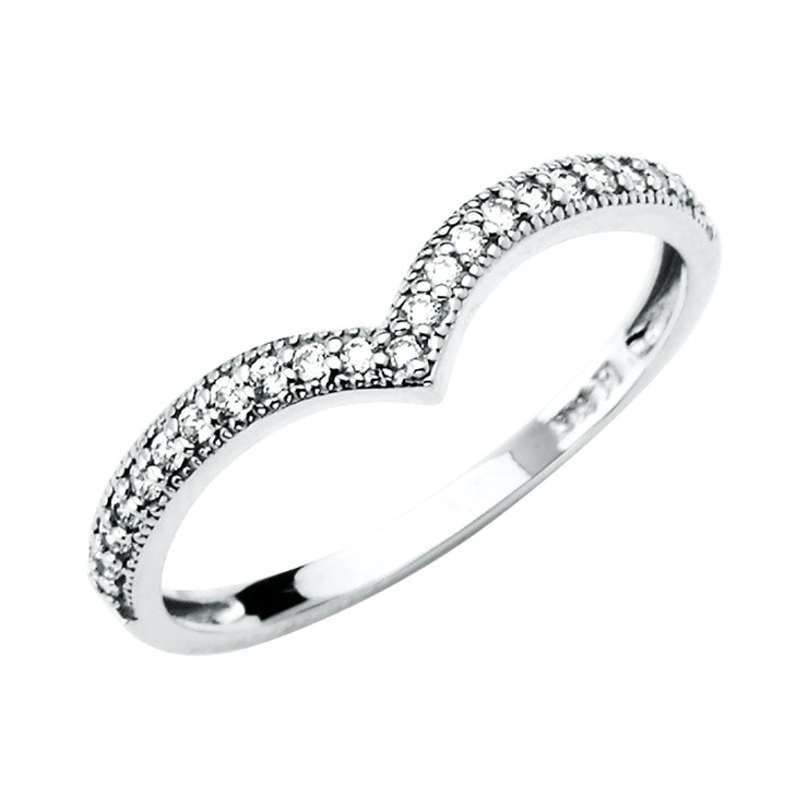 Ioka -14K  Solid Yellow Gold OR White Gold CZ V Shape Braided or Twisted Rope Stackable Band Ring