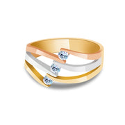 14K Solid Gold Triple CZ Semanario Ring