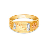 14K Solid Gold Elephant Owl and Number 13 Lucky symbols Ring