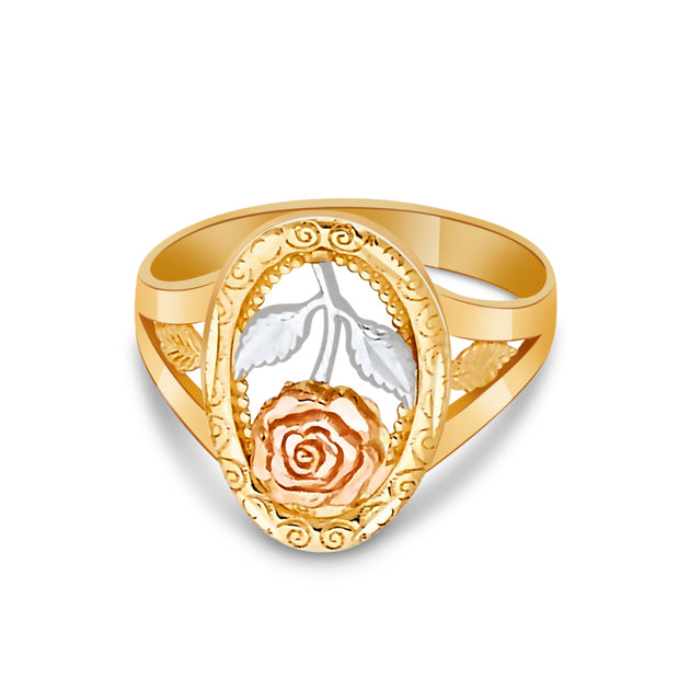 14K Solid Gold Rose Flower Ring