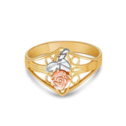 14K Solid Gold Rose Flower Ring