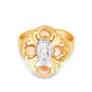14K Solid Gold Religious Hearts Ring