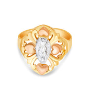 14K Solid Gold Religious Hearts Ring