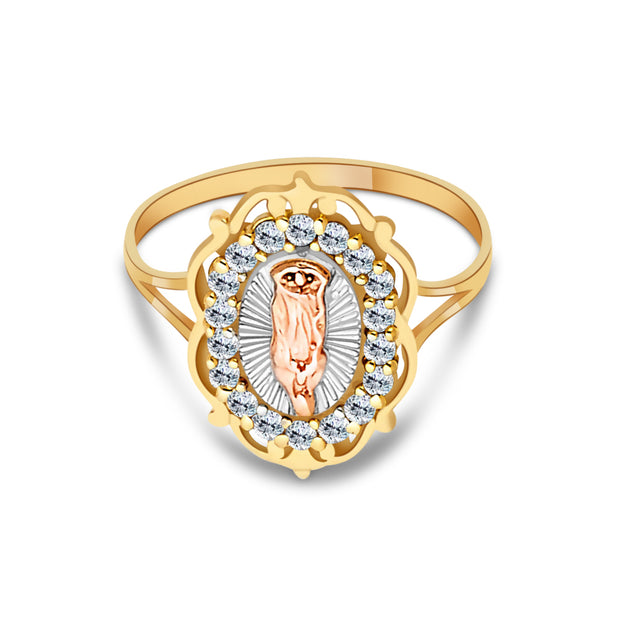 14K Solid Gold CZ Religious Ring