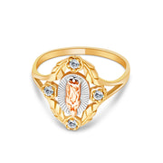 14K Solid Gold CZ Religious Ring