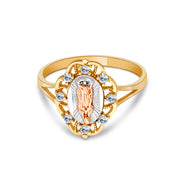 14K Solid Gold CZ Religious Ring