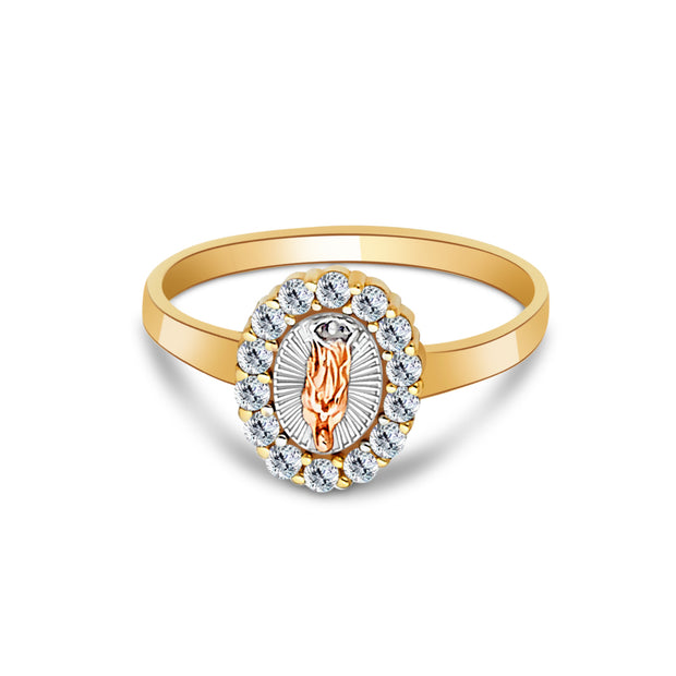 14K Solid Gold CZ Religious Ring