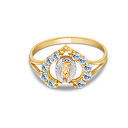14K Solid Gold Heart CZ Religious Ring